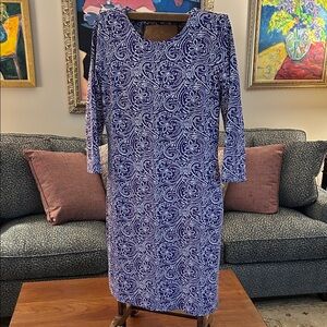 J. McLaughlin Purple and White Long Sleeve Sheath Dress